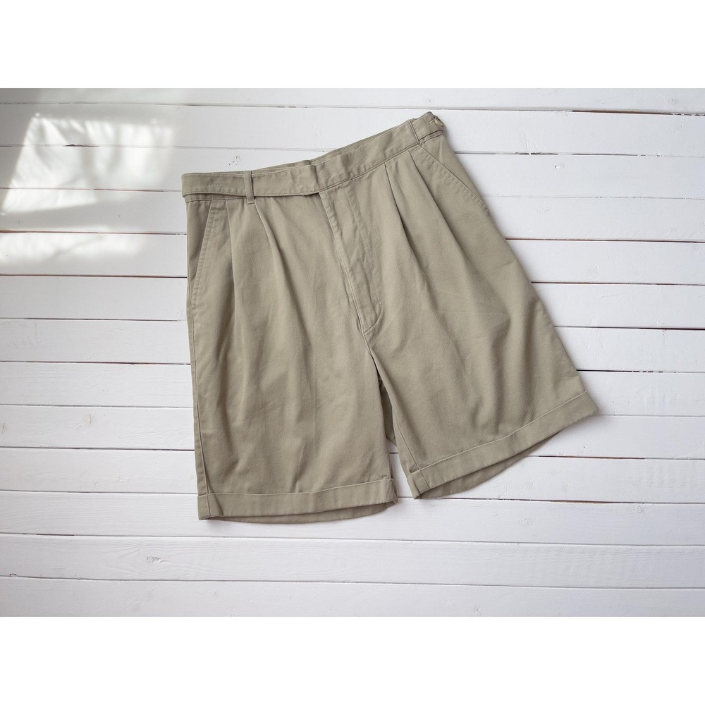 high waisted shorts 80s 90s vintage tan beige cotton khaki‎ pleated shorts